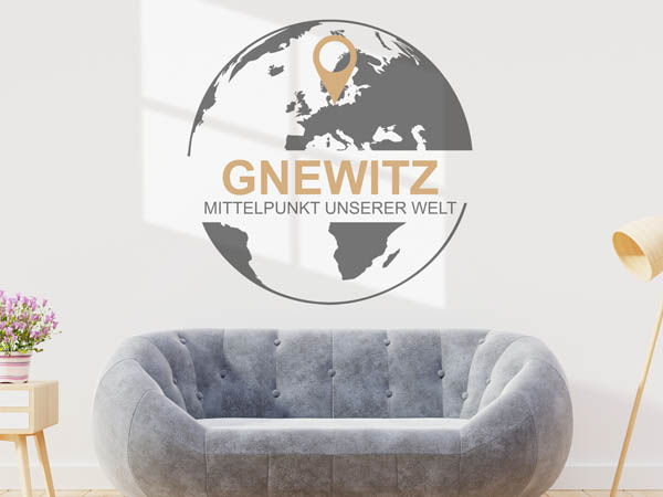 Wandtattoo Gnewitz - Mittelpunkt unserer Welt mit Pin im Globus