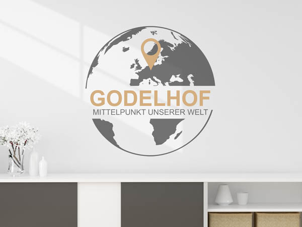 Wandtattoo Godelhof - Mittelpunkt unserer Welt mit Pin im Globus