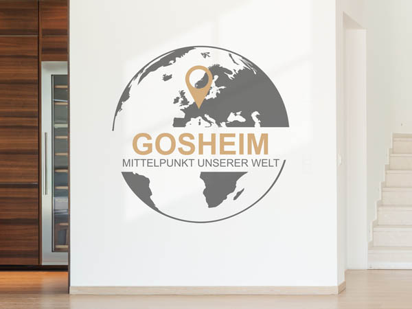 Wandtattoo Gosheim - Mittelpunkt unserer Welt mit Pin im Globus
