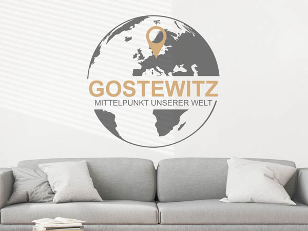 Wandtattoo Gostewitz - Mittelpunkt unserer Welt mit Pin im Globus
