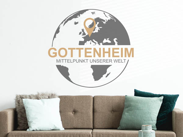 Wandtattoo Gottenheim - Mittelpunkt unserer Welt mit Pin im Globus