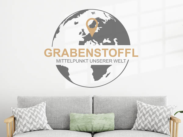 Wandtattoo Grabenstoffl - Mittelpunkt unserer Welt mit Pin im Globus