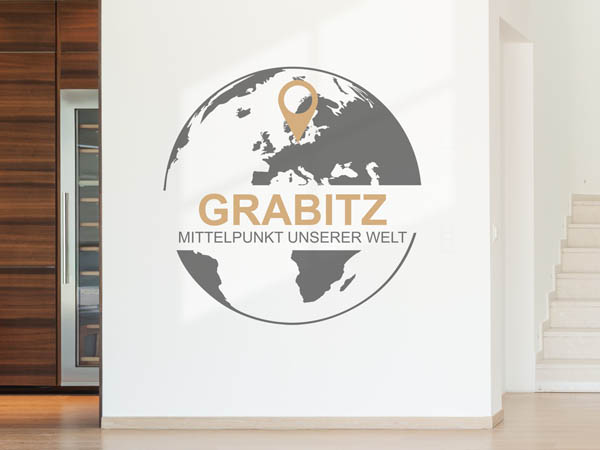 Wandtattoo Grabitz - Mittelpunkt unserer Welt mit Pin im Globus
