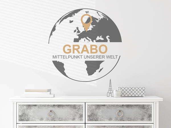 Wandtattoo Grabo - Mittelpunkt unserer Welt mit Pin im Globus