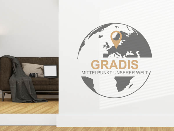 Wandtattoo Gradis - Mittelpunkt unserer Welt mit Pin im Globus