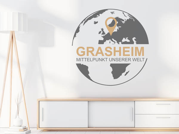 Wandtattoo Grasheim - Mittelpunkt unserer Welt mit Pin im Globus