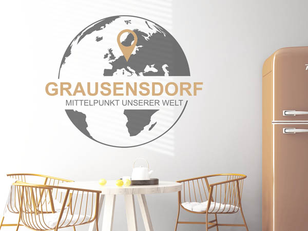 Wandtattoo Grausensdorf - Mittelpunkt unserer Welt mit Pin im Globus