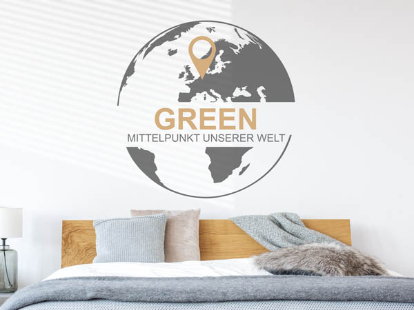 Wandtattoo Green - Mittelpunkt unserer Welt mit Pin im Globus