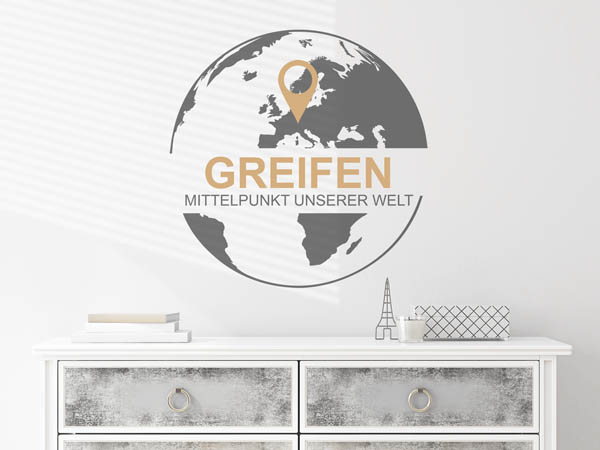 Wandtattoo Greifen - Mittelpunkt unserer Welt mit Pin im Globus