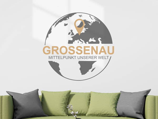 Wandtattoo Grossenau - Mittelpunkt unserer Welt mit Pin im Globus