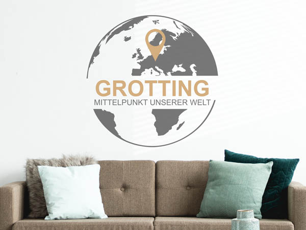 Wandtattoo Grotting - Mittelpunkt unserer Welt mit Pin im Globus
