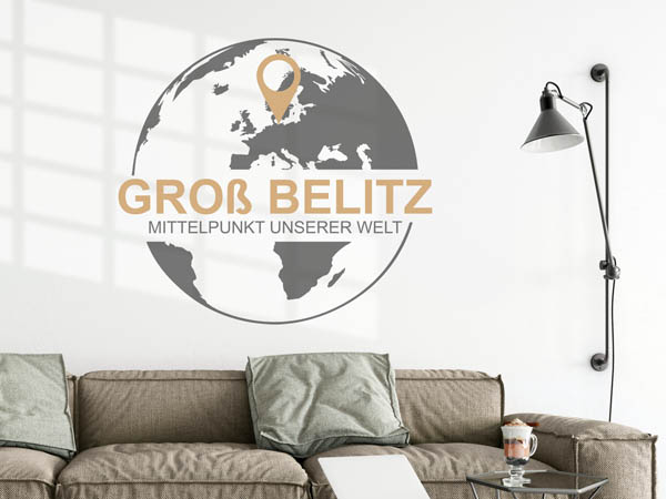 Wandtattoo Groß Belitz - Mittelpunkt unserer Welt mit Pin im Globus
