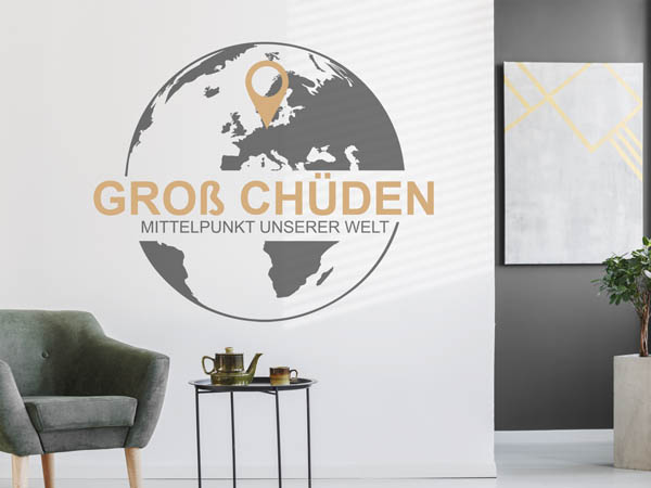 Wandtattoo Groß Chüden - Mittelpunkt unserer Welt mit Pin im Globus
