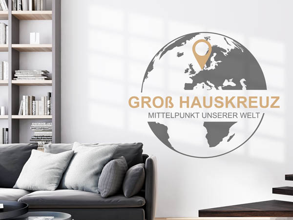 Wandtattoo Groß Hauskreuz - Mittelpunkt unserer Welt mit Pin im Globus