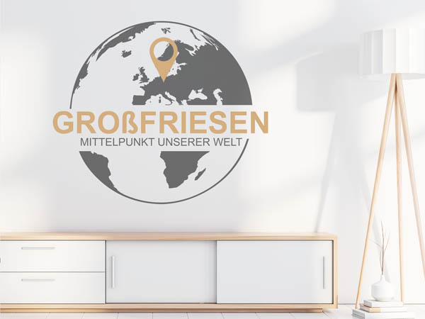 Wandtattoo Großfriesen - Mittelpunkt unserer Welt mit Pin im Globus