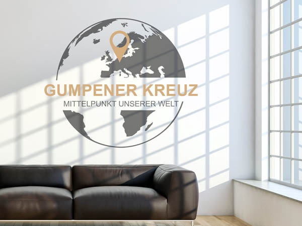 Wandtattoo Gumpener Kreuz - Mittelpunkt unserer Welt mit Pin im Globus