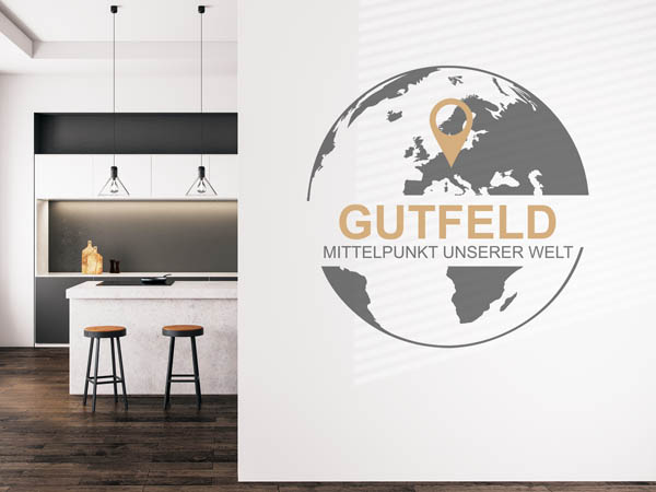 Wandtattoo Gutfeld - Mittelpunkt unserer Welt mit Pin im Globus