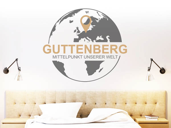 Wandtattoo Guttenberg - Mittelpunkt unserer Welt mit Pin im Globus