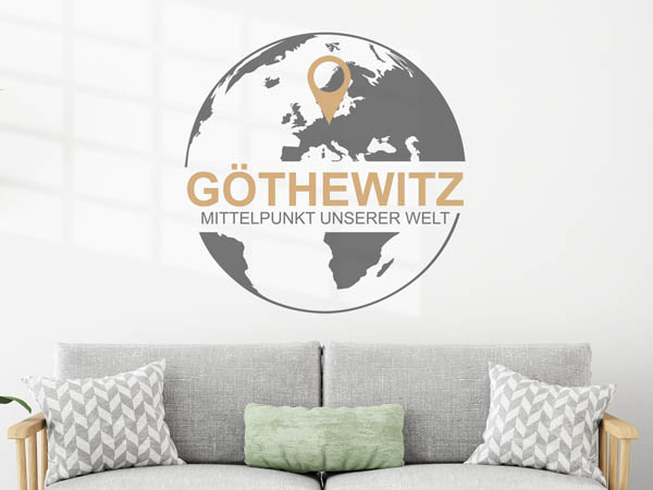 Wandtattoo Göthewitz - Mittelpunkt unserer Welt mit Pin im Globus