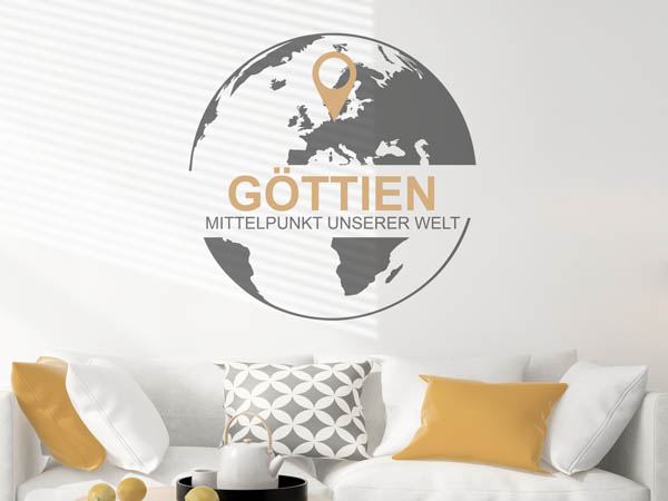 Wandtattoo Göttien - Mittelpunkt unserer Welt mit Pin im Globus