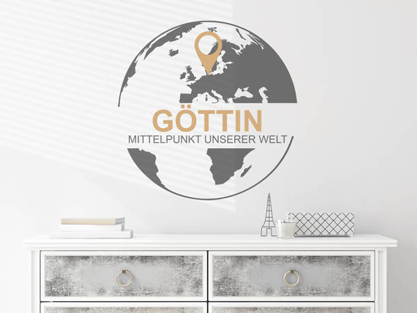 Wandtattoo Göttin - Mittelpunkt unserer Welt mit Pin im Globus