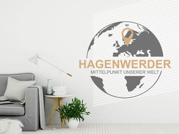Wandtattoo Hagenwerder - Mittelpunkt unserer Welt mit Pin im Globus