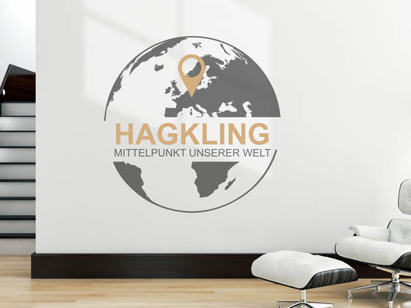 Wandtattoo Hagkling - Mittelpunkt unserer Welt mit Pin im Globus