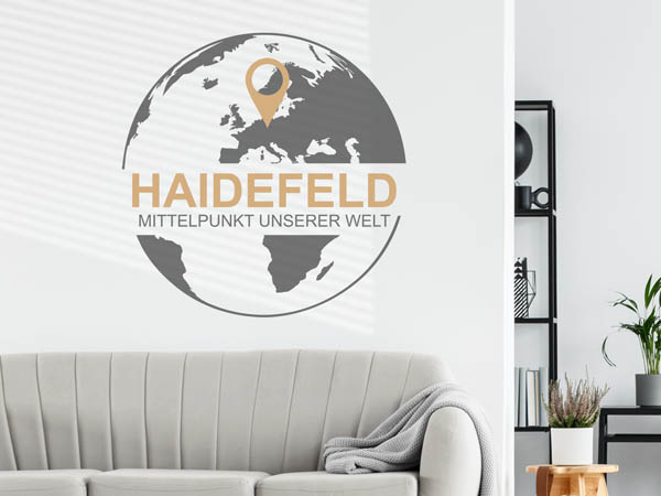 Wandtattoo Haidefeld - Mittelpunkt unserer Welt mit Pin im Globus