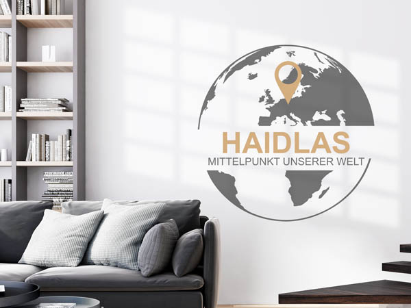 Wandtattoo Haidlas - Mittelpunkt unserer Welt mit Pin im Globus
