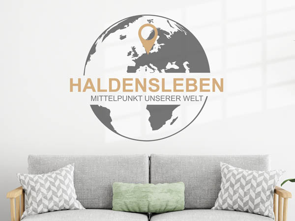 Wandtattoo Haldensleben - Mittelpunkt unserer Welt mit Pin im Globus