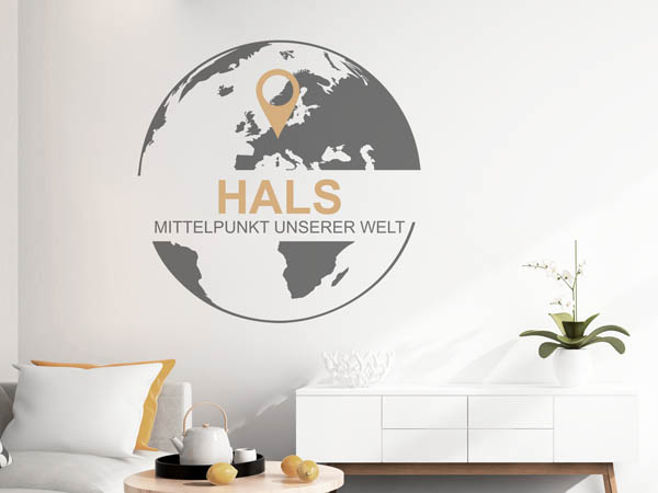 Wandtattoo Hals - Mittelpunkt unserer Welt mit Pin im Globus