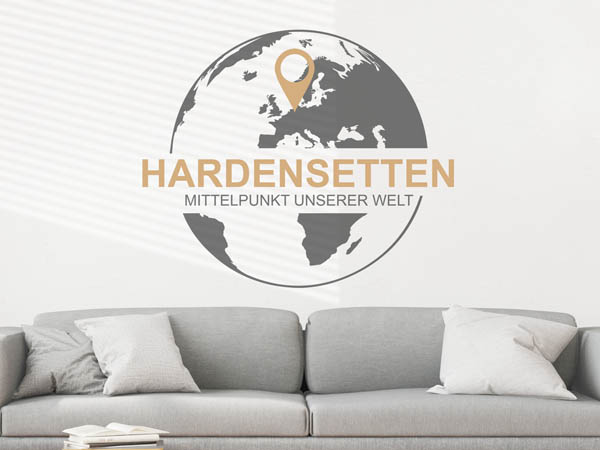 Wandtattoo Hardensetten - Mittelpunkt unserer Welt mit Pin im Globus