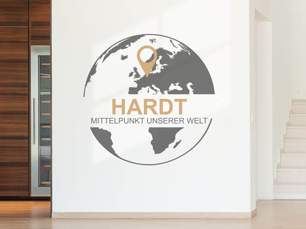 Wandtattoo Hardt - Mittelpunkt unserer Welt mit Pin im Globus