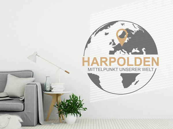 Wandtattoo Harpolden - Mittelpunkt unserer Welt mit Pin im Globus