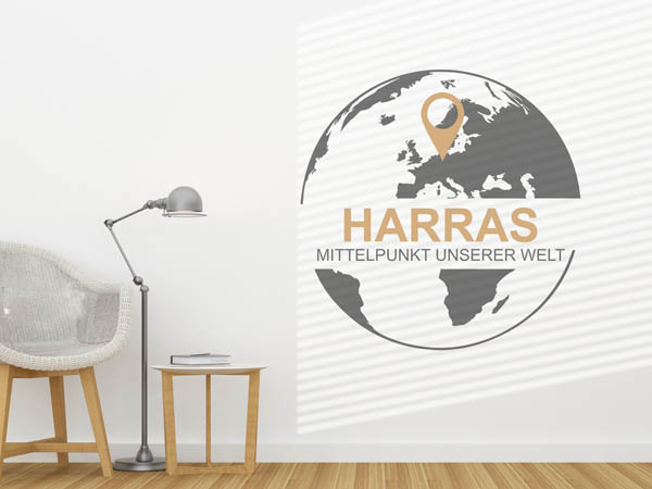 Wandtattoo Harras - Mittelpunkt unserer Welt mit Pin im Globus