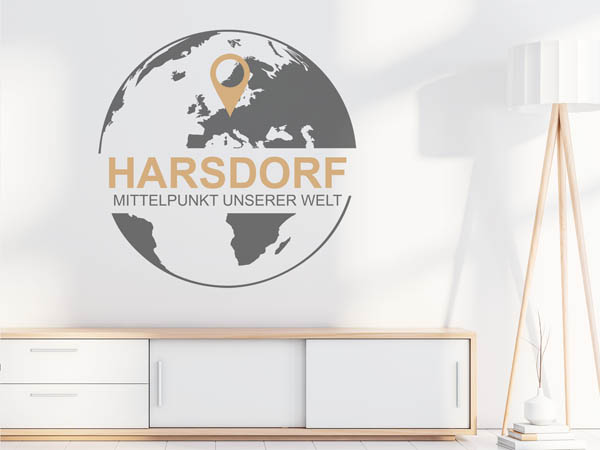 Wandtattoo Harsdorf - Mittelpunkt unserer Welt mit Pin im Globus