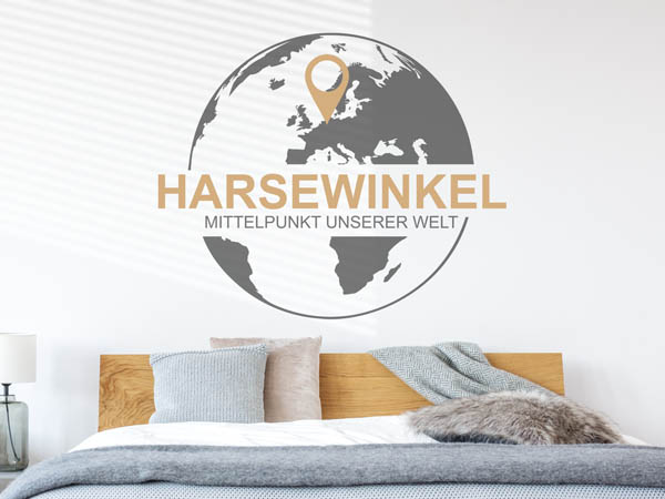 Wandtattoo Harsewinkel - Mittelpunkt unserer Welt mit Pin im Globus