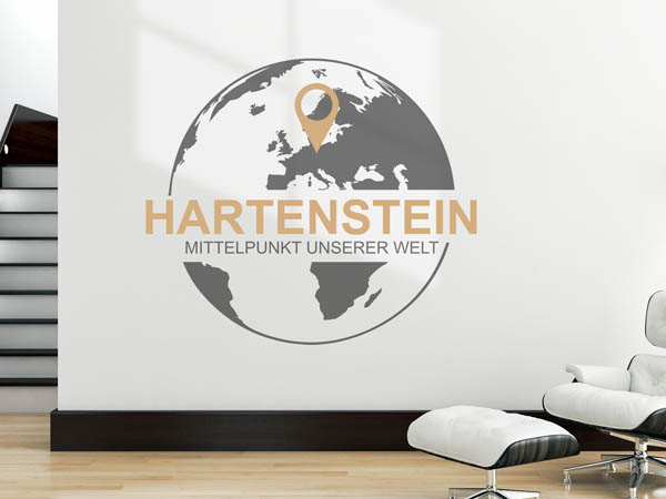 Wandtattoo Hartenstein - Mittelpunkt unserer Welt mit Pin im Globus