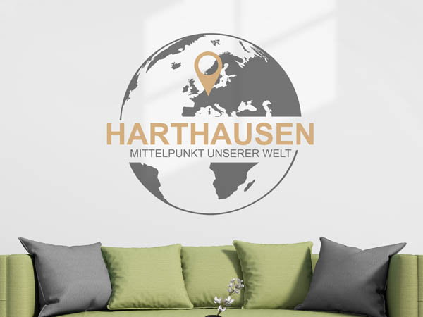 Wandtattoo Harthausen - Mittelpunkt unserer Welt mit Pin im Globus