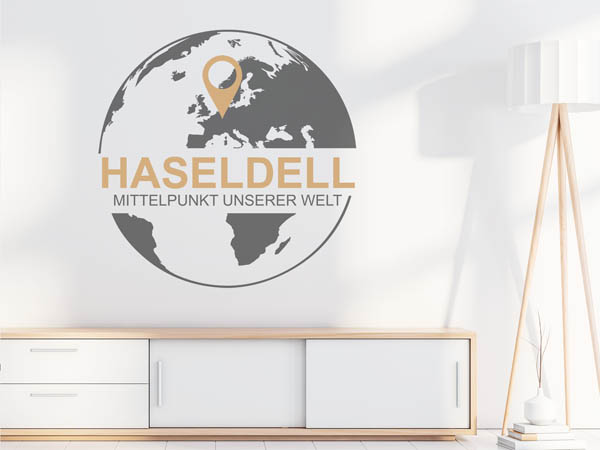 Wandtattoo Haseldell - Mittelpunkt unserer Welt mit Pin im Globus