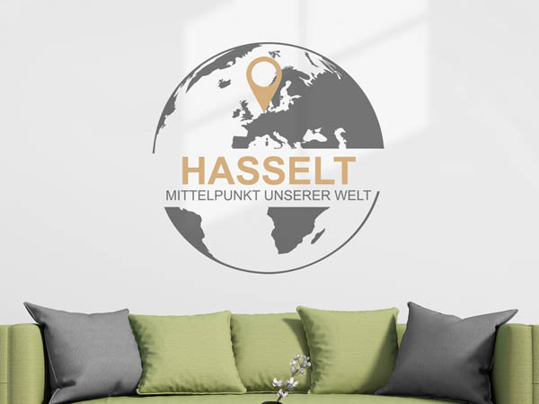 Wandtattoo Hasselt - Mittelpunkt unserer Welt mit Pin im Globus