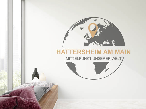 Wandtattoo Hattersheim am Main - Mittelpunkt unserer Welt mit Pin im Globus
