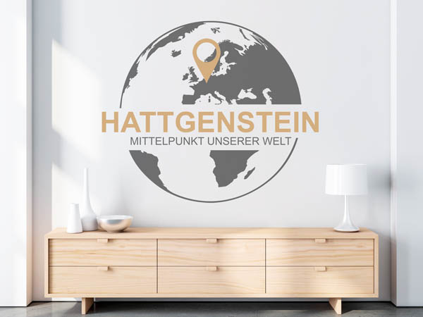 Wandtattoo Hattgenstein - Mittelpunkt unserer Welt mit Pin im Globus