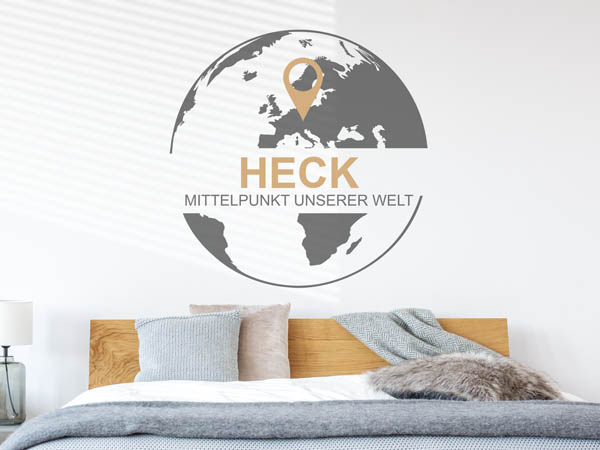 Wandtattoo Heck - Mittelpunkt unserer Welt mit Pin im Globus