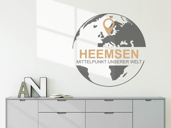 Wandtattoo Heemsen - Mittelpunkt unserer Welt mit Pin im Globus