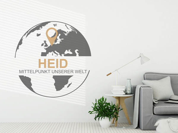 Wandtattoo Heid - Mittelpunkt unserer Welt mit Pin im Globus