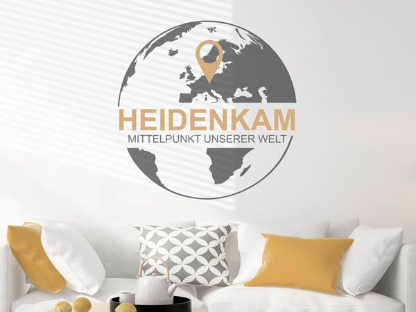 Wandtattoo Heidenkam - Mittelpunkt unserer Welt mit Pin im Globus