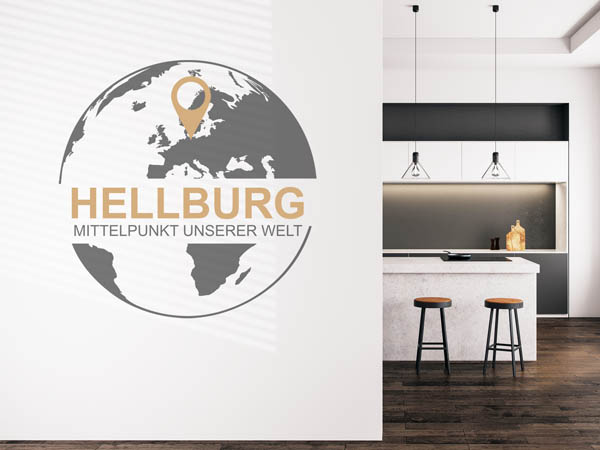 Wandtattoo Hellburg - Mittelpunkt unserer Welt mit Pin im Globus