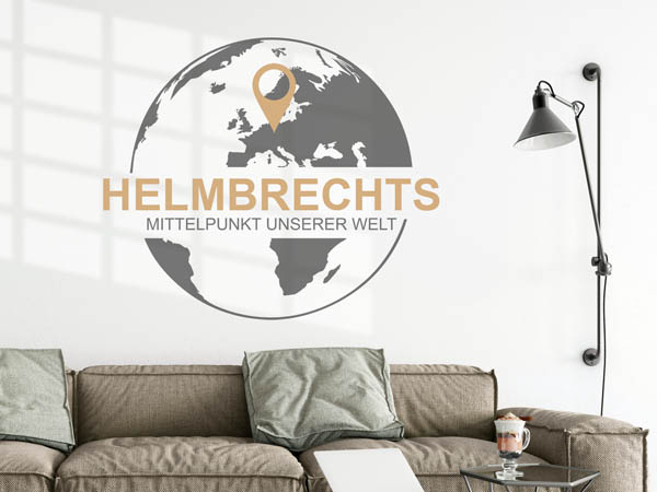 Wandtattoo Helmbrechts - Mittelpunkt unserer Welt mit Pin im Globus