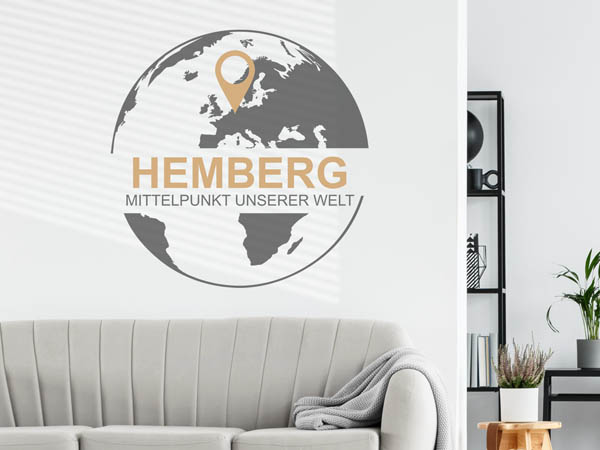 Wandtattoo Hemberg - Mittelpunkt unserer Welt mit Pin im Globus